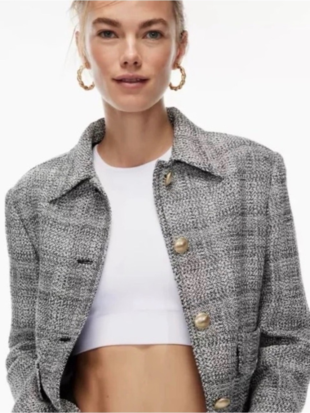 Aritzia Babaton Frances Tweed Crop Jacket in Gray XXS